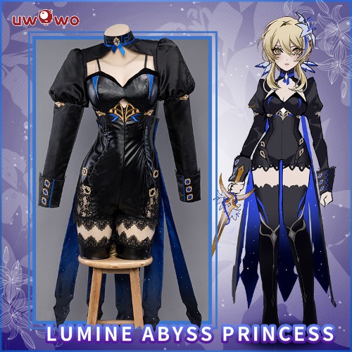 【In Stock】Uwowo Exclusive Authorization Genshin Impact Fanart Lumine Abyss Princess Traveler Cosplay Costume - S