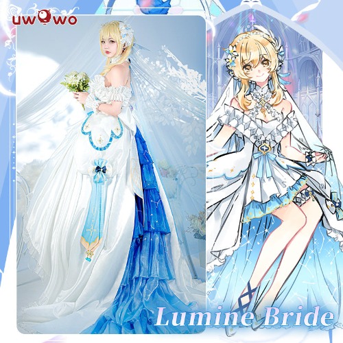 【Pre-sale】Exclusive Uwowo Genshin Impact Fanart Lumine White Bride Wedding Dress Cosplay Costume - S
