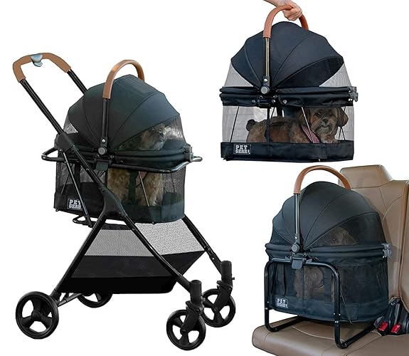 Pet Gear 3-in-1 Travel System, View 360 Stroller Converts to Carrier and Booster Seat with Easy Click N Go Technology, for Small Dogs & Cats, 4 Colors New Jet Black - NEW Jet Black - 4 Wheel (Interior 19"L x 13"W x 20"H)