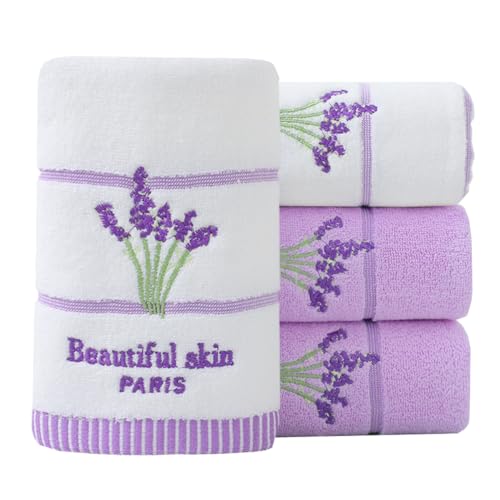 Pidada 100% Cotton Lavender Floral Hand Towels Set of 4 for Bathroom 13.8"x29.5" (White & Purple) - 2 White 2 Purple - 13.8 x 29.5