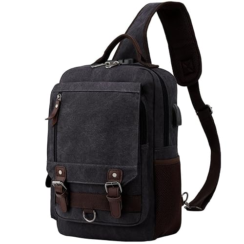 Leaper Retro Crossbody Bag Sling Bag Canvas Messenger Bag for Men Women Shoulder Bag Crossbody Handbags Satchel Travel Bag - A-black 2 - X-Large