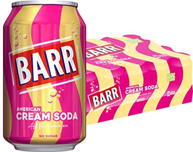 BARR since 1875, American Cream Soda, 24 pack Fizzy Drink Cans, No Sugar Free Diet, 24 x 330 ml - American Cream Soda - No Sugar - 330 ml (Pack of 24)