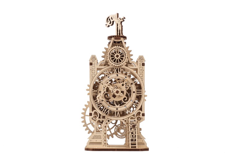 UGEARS Old Clock Tower 3D Wooden Puzzle - Wooden Mechanical Model Kit to Build - DIY Puzzle Clock Toy with Spinning Mechanism - Brain Teaser Building Set for Adults and Kids