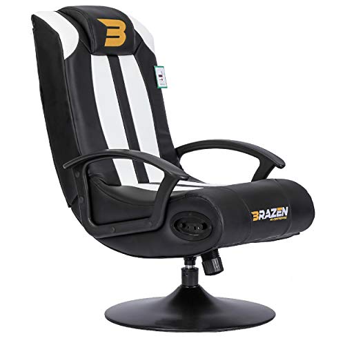 BraZen Stag 2.1 Bluetooth Surround Sound Gaming Chairs for Kids with Speaker Subwoofer and Pedestal base - White - D x W x H (68x54x94) Cm - White/Black