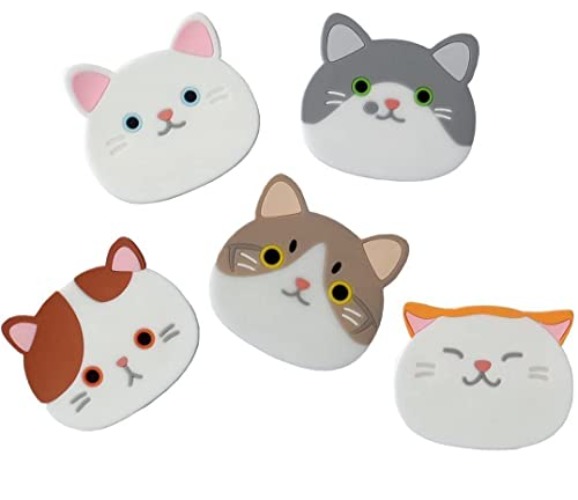 Flowersea998 Set of 6 Cute Cat Cup Coasters Mats Silicone Rubber Faces Insulated Flexible Durable Non Slip Hot Pads for Beverage Drink Beer Wine Glass Tea Home Wedding Registry Gift Idea