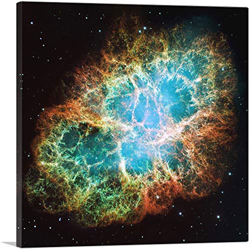 ARTCANVAS Crab Nebula Vivid Detail Hubble Telescope NASA Photograph Canvas Art Print Stretched Framed Painting Picture Poster Giclee Wall Decor - 26" x 26" (1.50" Deep) - 26" x 26" (1.50" Deep)
