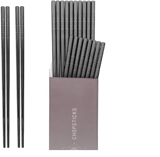 HIWARE 10 Pairs Fiberglass Chopsticks - Reusable Chopsticks Dishwasher Safe, 9 1/2 Inches - Black - Black