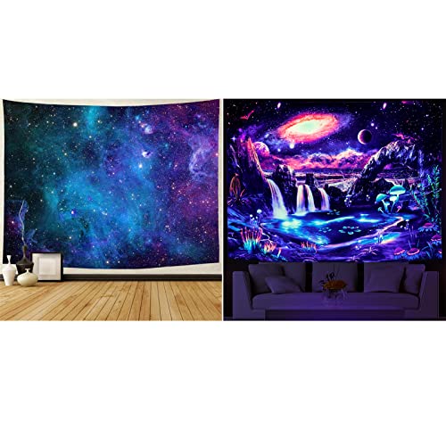 Lahasbja Galaxy Tapestry Blackight Space Tapestry Wall Hanging Trippy Mushroom Tapestry for Living Room