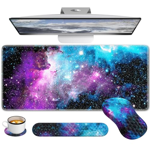 Anyshock Desk Mat Large, Ergonomic Mouse Pad with Wrist Rest, Keyboard Wrist Rest, Computer Keyboard Wrist Support Combo, Carpal Tunnel Mousepad Gaming for Office, Galaxy Space Purple Nebula - Galaxy Space Purple Blue