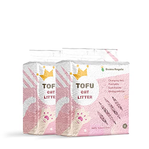 Beans Royale 2pcs Pack (6L x 2) Tofu Cat Litter, Clumping Kitty Litter, Flushable,Pea Fiber,Dust Free, Odor Control, Low Tracking, Lightweight - Light Peach