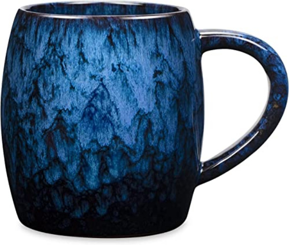 SECELES Handmade Glaze Large Ceramic Coffee Mug 600ml, 21 Oz Porcelain Tea Cup with Big Handle for Office and Home, Microwave and Dishwasher Safe for Birthday Anniversarie Christmas Gifts (Dark Blue) - Dark Blue2