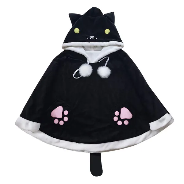 KINOMOTO Game Cat Atsume Hooded Cape Cosplay Costume Gray Cat Cotton Cloak Poncho - #6