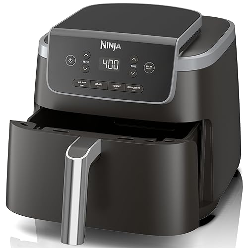 Ninja Air Fryer Pro 4-in-1 with 5 QT Capacity, Air Fry, Roast, Reheat, Dehydrate, Air Crisp Technology with 400F for hot, crispy results in just minutes, Nonstick Basket & Crisper Plate, Grey, AF141 - Black - 5 QT