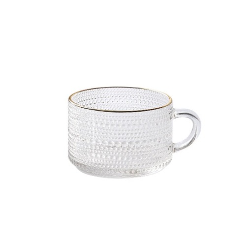 Embossed Trendy Glass Mug Coffee Cup - Dewdrop  Golden edge