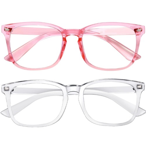 CHBP Blue-Light-Blocking-Glasses for Women Computer Glasses Man，2 Pack Gaming Eyeglasses Fashion Frame(transparent+pink) - Transparent+pink