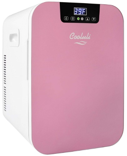 Cooluli 20L Mini Fridge For Bedroom - Car, Office Desk & College Dorm Room - Glass Front & Digital Temperature Control - Small 12v Refrigerator for Food, Drinks, Skincare, Beauty & Breast Milk (Pink) - 20 Liter Pink