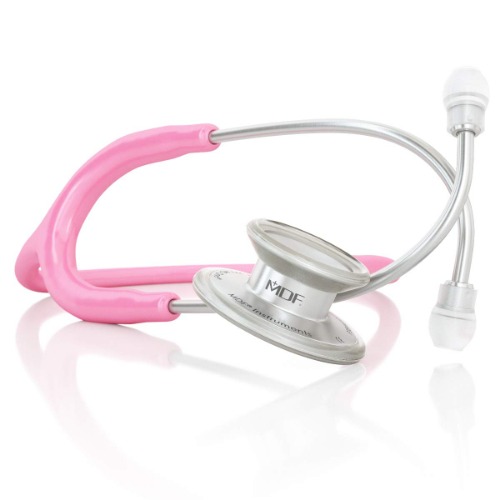 MDF MD One Stainless Steel Stethoscope, Adult, Pink Tube, Silver Chestpieces-Headset, MDF77701 - Silver - Pink Stainless Steel
