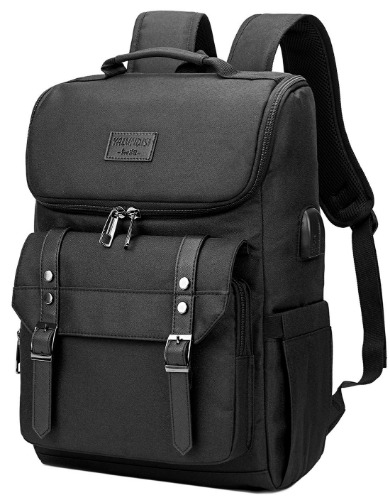 Vintage Backpack Travel Laptop Backpack with usb Charging Port for Women & Men School College Students Backpack Fits 15.6 Inch Laptop Black - Black