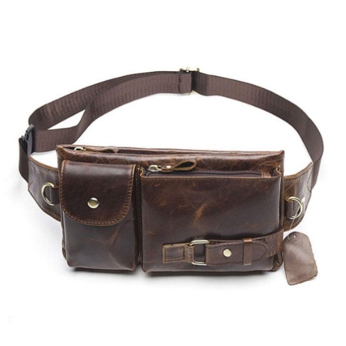Hebetag Leather Waist Bag Fanny Pack for Men Women Travel Outdoor Hunting Hiking Climbing Multi-Purpose Hip Bum Belt Slim Cell Phone Purse Wallet Pouch - #09Brown