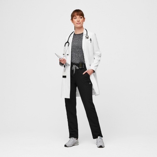 Women’s Bellevue Long Lab Coat  - White · FIGS