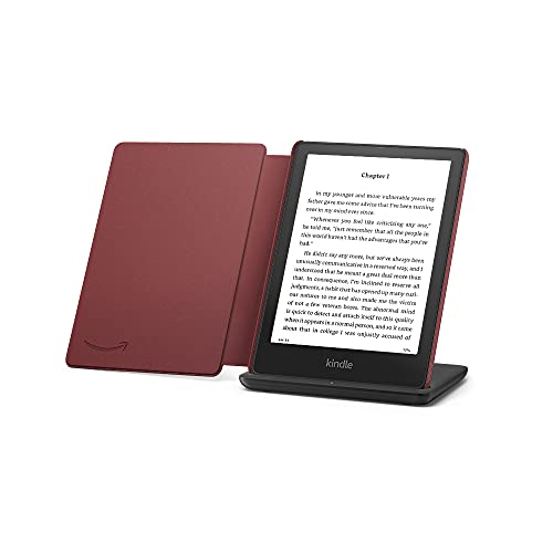 Kindle Paperwhite Signature Edition Essentials Bundle including Kindle Paperwhite Signature Edition - Wifi, Without Ads, Amazon Leather Cover, and Wireless charging dock - Black Device - Leather Merlot