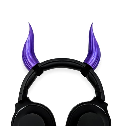 BeamTeam3D Smooth Devil Horns for Headphones - Demon Headphone Attachment in Various Colors with Self Fastener - Cosplay Devil Ears for Gamers and Streamers (Set of 2) (Dark Silk Purple) - Dark Silk Purple