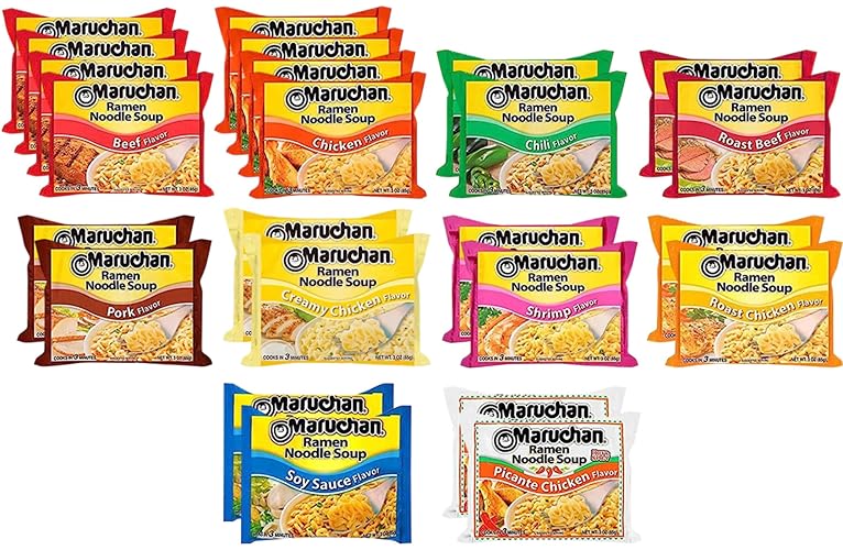 Maruchan Ramen Noodle Soup, 24 Count 10 Flavor Variety Pack with By The Cup Chopsticks