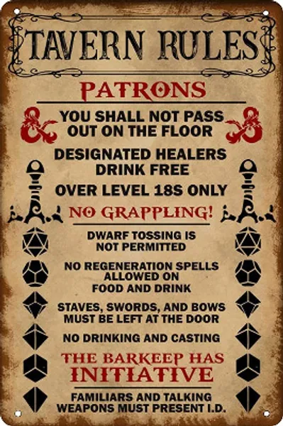 Vintage Art Metal, Vintage Tin Sign Tavern Rules Patrons You Shall Not Pass Out on The Floor Retro Metal Signs,for Garage Family Bar Cafe Room Bathroom Art Wall Decor Poster 12 x 8 inch