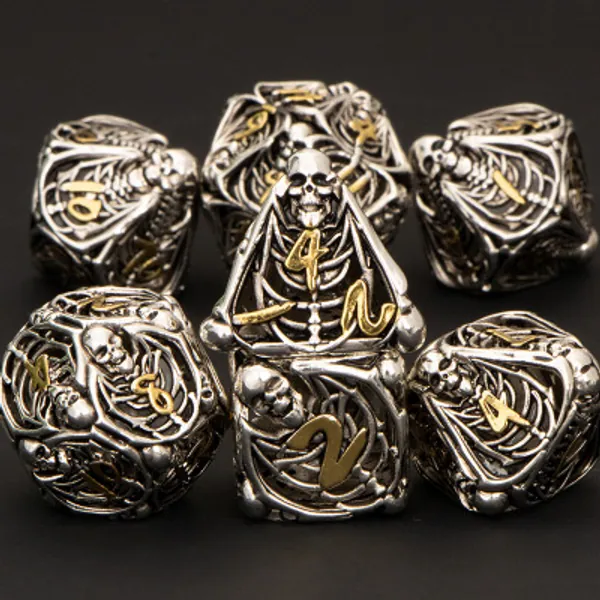 3.99US $ 50% OFF|Hollow Metal Dnd Dice Set Dungeon And Dragon Skull Silver D&d D+D Dice D20 D12 D10 D% D8 D6 D4 RPG Polyhedra Role Playing Dice| |   - AliExpress