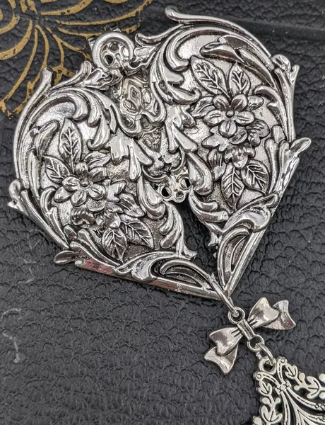 Victorian Heart Shaped Chatelaine with Waist Clip  5 Chains and Hooks for Fiber Arts