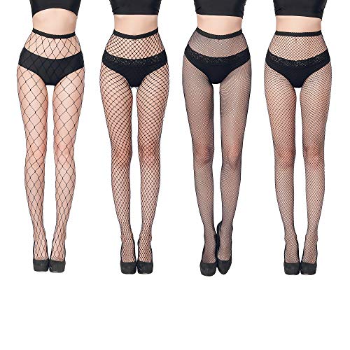 GARTOL Netzstrumpfhose, Rave outfit Strumpfhose Festival Zubehör, Netz Strumpfhosen Hohe Taille Netzstrümpfe, Fishnet stockings tights für damen - Einheitsgröße - Schwarz