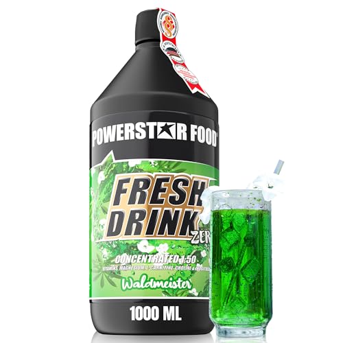 Powerstar FRESH DRINK ZERO | Zuckerfrei | Fitness Getränke-Sirup mit L-Carnitin, Magnesium & Vitaminen | 1L Vital-Konzentrat mit Wasser zu 50L hypotonischem Sport-Drink mischen | Waldmeister - Waldmeister