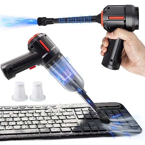Compressed Air Duster & Mini Vacuum Keyboard Cleaner 3-in-1, New Generation Canned Air Spray, Portable Electric Air Can, Cordless Blower Computer Cleaning Kit - Basic-black