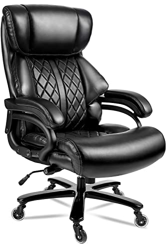 WILLMITA 400lbs Big and Tall Office Chair for Heavy People Executive Office Chair Wide Spring Seat Home Office Desk Chair with Heavy Duty Casters 360 Swivel Chair Computer PU Leather Chair (Black) - Black