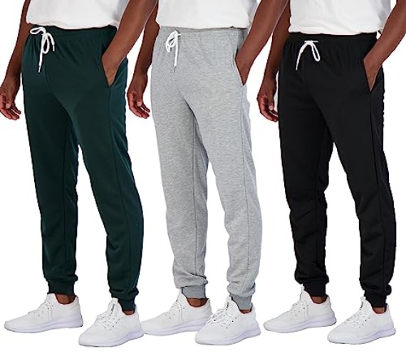 Real Essentials 3 Pack: Men's French Terry Fleece Active Casual Jogger Sweatpants with Pockets (Available in Big & Tall) - Standard - X-Large - Set 1