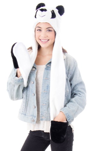 Simplicity Panda Animal Hats with Long Scarf 3 in 1 Multifunction Warm Hats