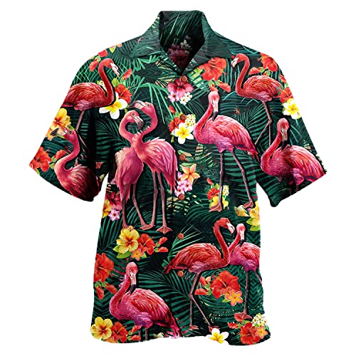 Flamingo Mens Hawaiian Shirt - Tropical Summer Casual Button Down Hawaiian Shirts for Men Women Short Sleeve No 30 - X-Large - Flamingo-05