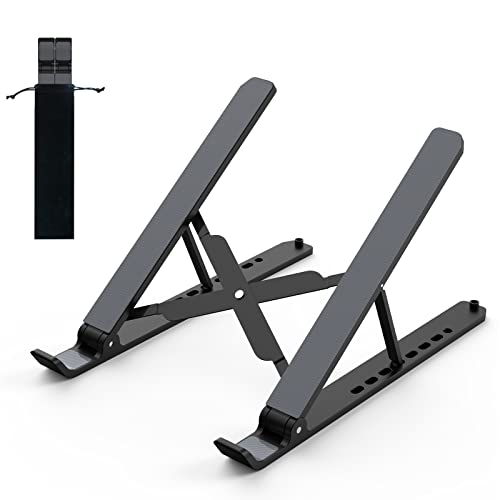 Tonmom Laptop Stand for Desk, Adjustable Riser ABS+Silicone Foldable and Portable Holder, Ventilated Cooling Notebook Stand for 10-15.6” Laptops,Tablet-Black - Black
