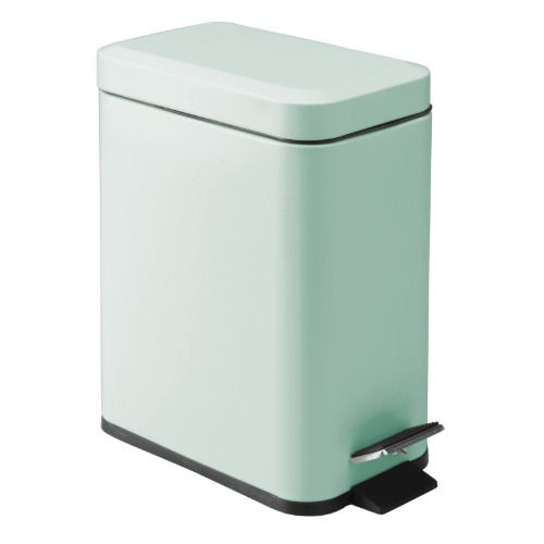 mDesign Small Modern 1.3 Gallon Rectangle Metal Lidded Step Trash Can, Compact Garbage Bin with Removable Liner Bucket and Handle for Bathroom, Kitchen, Craft Room, Office, Garage - Mint Green