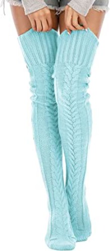 SherryDC Cable Knit Thigh High Socks - Light Blue