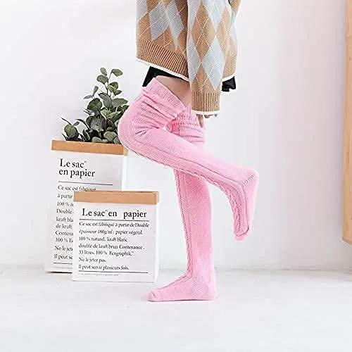 SherryDC Cable Knit Thigh High Socks - Pink