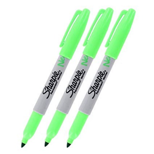 Sharpie Neon Permanent Marker, Neon Green Ink, Pack of 3