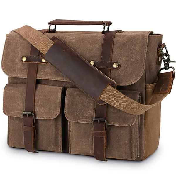 NUBILY Aktentasche Herren Umhängetasche Leder Canvas Arbeitstasche Schultertasche für Herren, Laptoptasche Messenger Bag für 15,6 Zoll Laptop,Braun