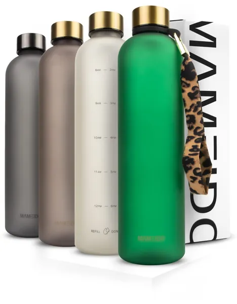MAMEIDO Trinkflasche 1l Emerald Green Gold - auslaufsicher, Kohlensäure geeignet, BPA frei - Sportflasche aus Tritan - BPA frei - Wasserflasche für Sport, Outdoor, Gym & Büro