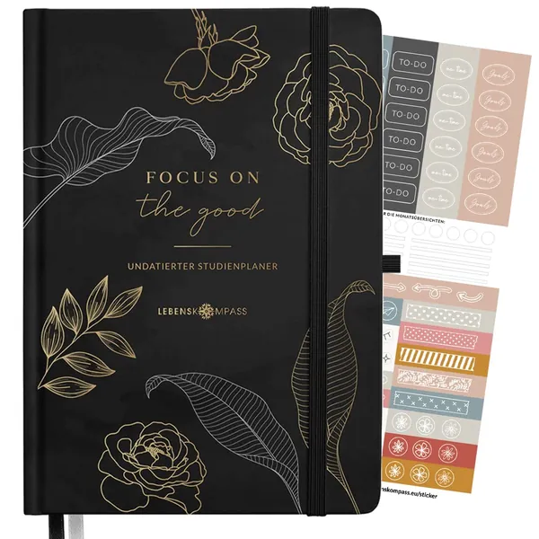 Studienplaner OHNE DATUM A5 ”BLOOM” Lebenskompass® - Schöner Semesterplaner mit vielen Extras - Uni Terminplaner Kalender für Studenten undatiert