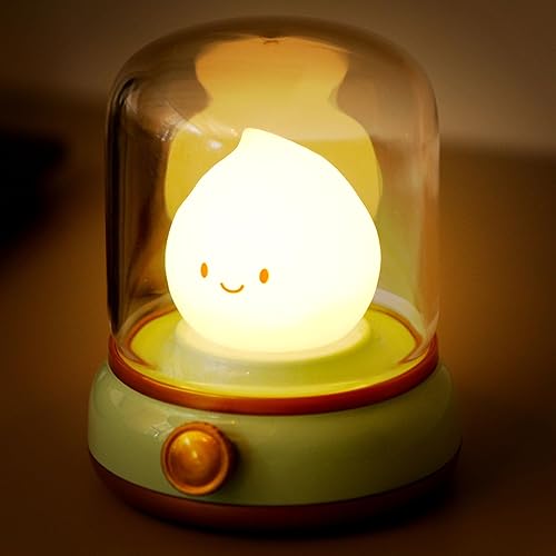 WANIDEA Cute Chibi Flame Lamp, Anime Cozy Lights, Retro Rechargeable Night Light, Decor, Smoko Light, Cute Desk Accessories, Cute Gifts - Green