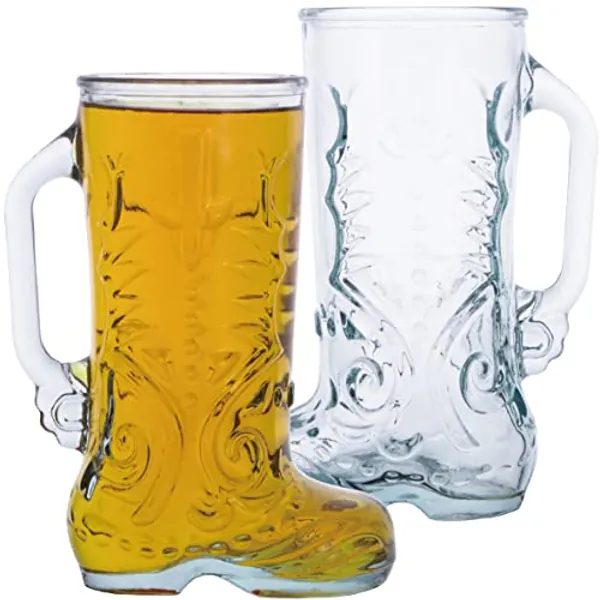 Chefcaptain Beer Boot Glasses, Das Boot Glass Zero-Lead Glass Boot Mugs With Handles And 1 Liter Capacity, Beer Glasses Pack Of 2 Cowboy Boot Cups (Clear, White) - 1