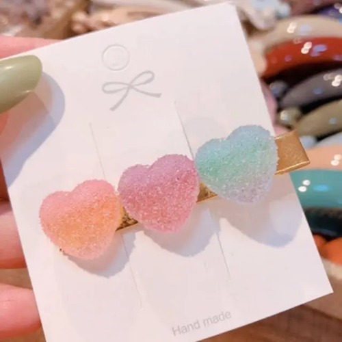 Handcrafted 3D Heart Shaped Sugar Candy Hair Clips - Peach Red Blue