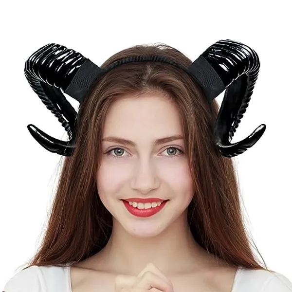 Orgoue Devil Horns Headband, Black Horns Headband Demon Horns Ram Horns Headband for Women Men for Halloween Costume Cosplay - Horns2