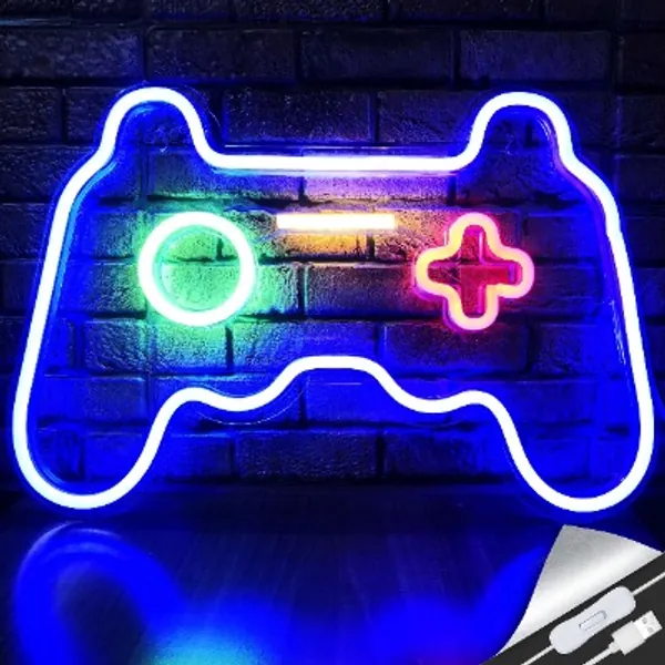 LED Game Neon Sign Gamepad Shape LED Sign Light Gamer Gift for Teen Girls Game Room Decor Bedroom Wall Gaming Wall Decoration Playstation Lightup Signs Accessories Video Game Battle Station Wall Signs